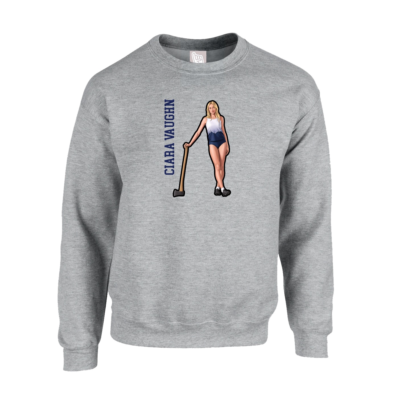 Fleece Crew — Name Vertical in Grey