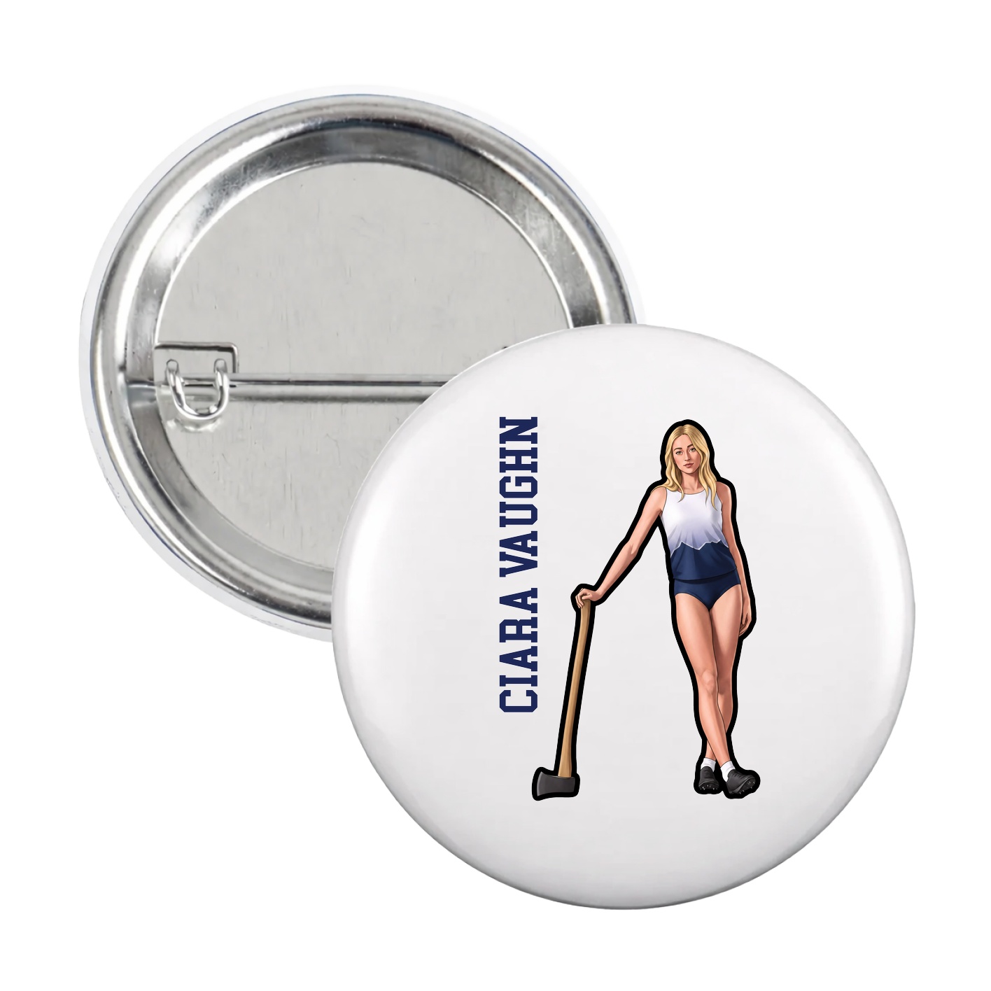 Game Day Button — Name Vertical in White
