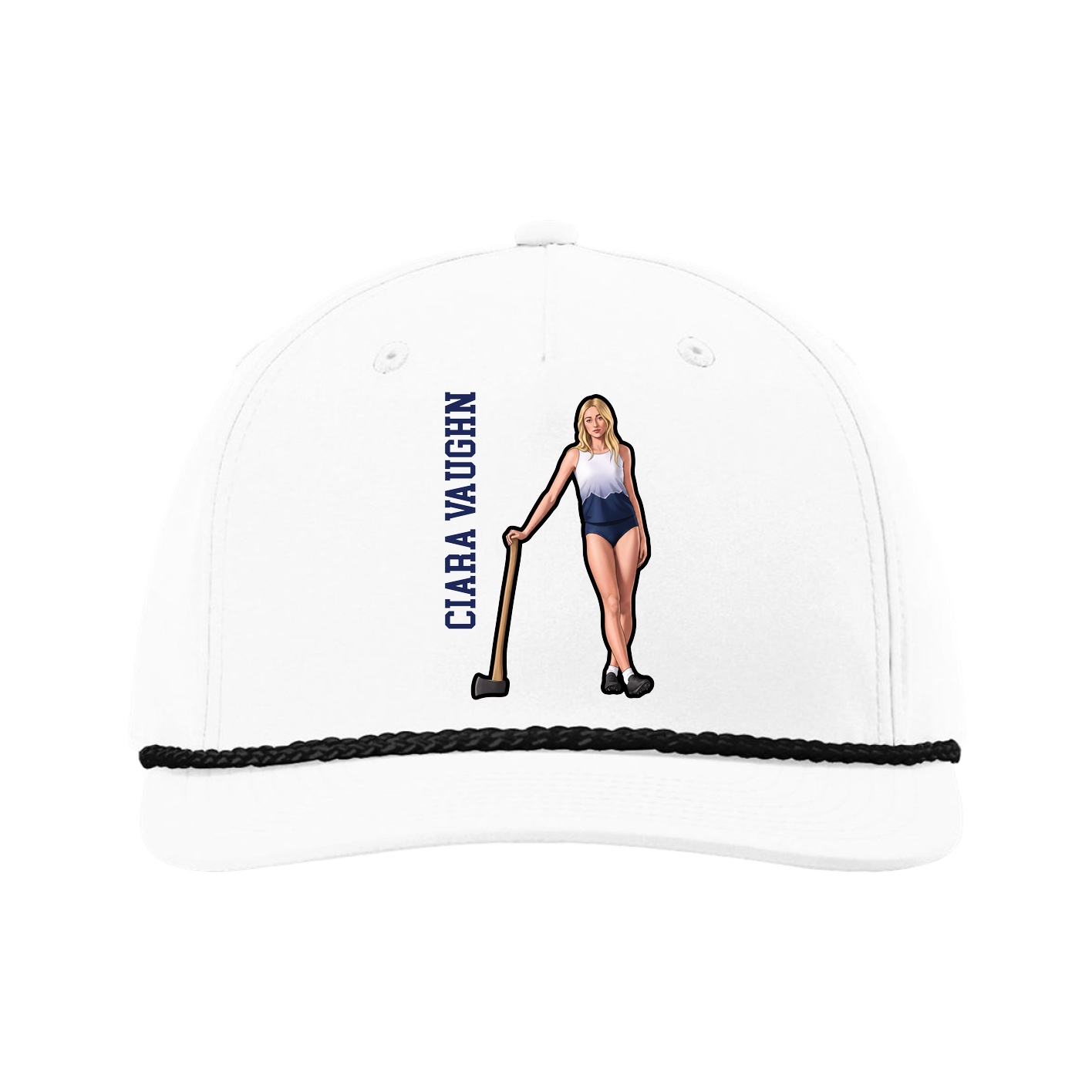 Five-Panel Classic Rope Cap — Name Vertical in White