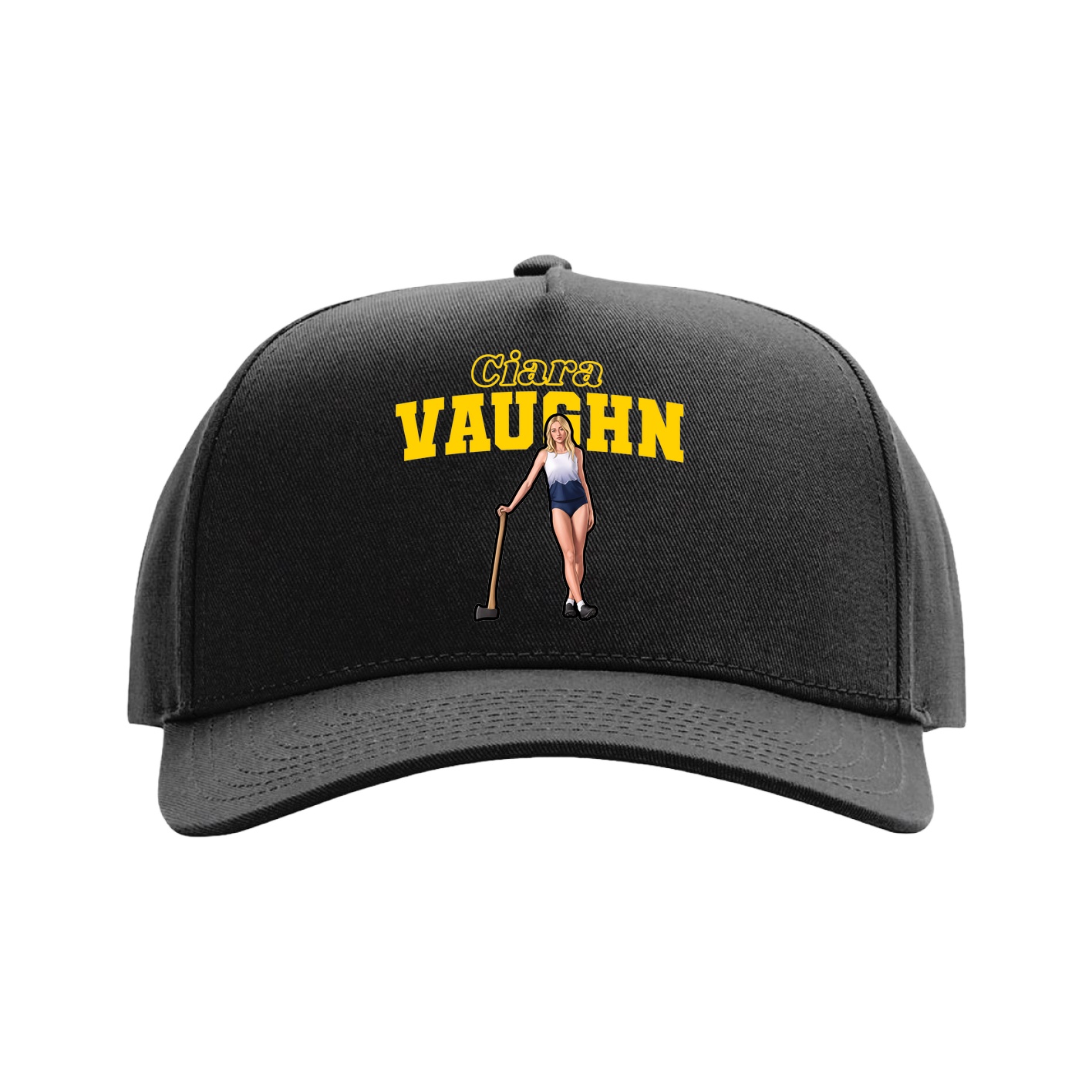 Full Fabric Five-Panel Champ Cap — Name Arch in Black