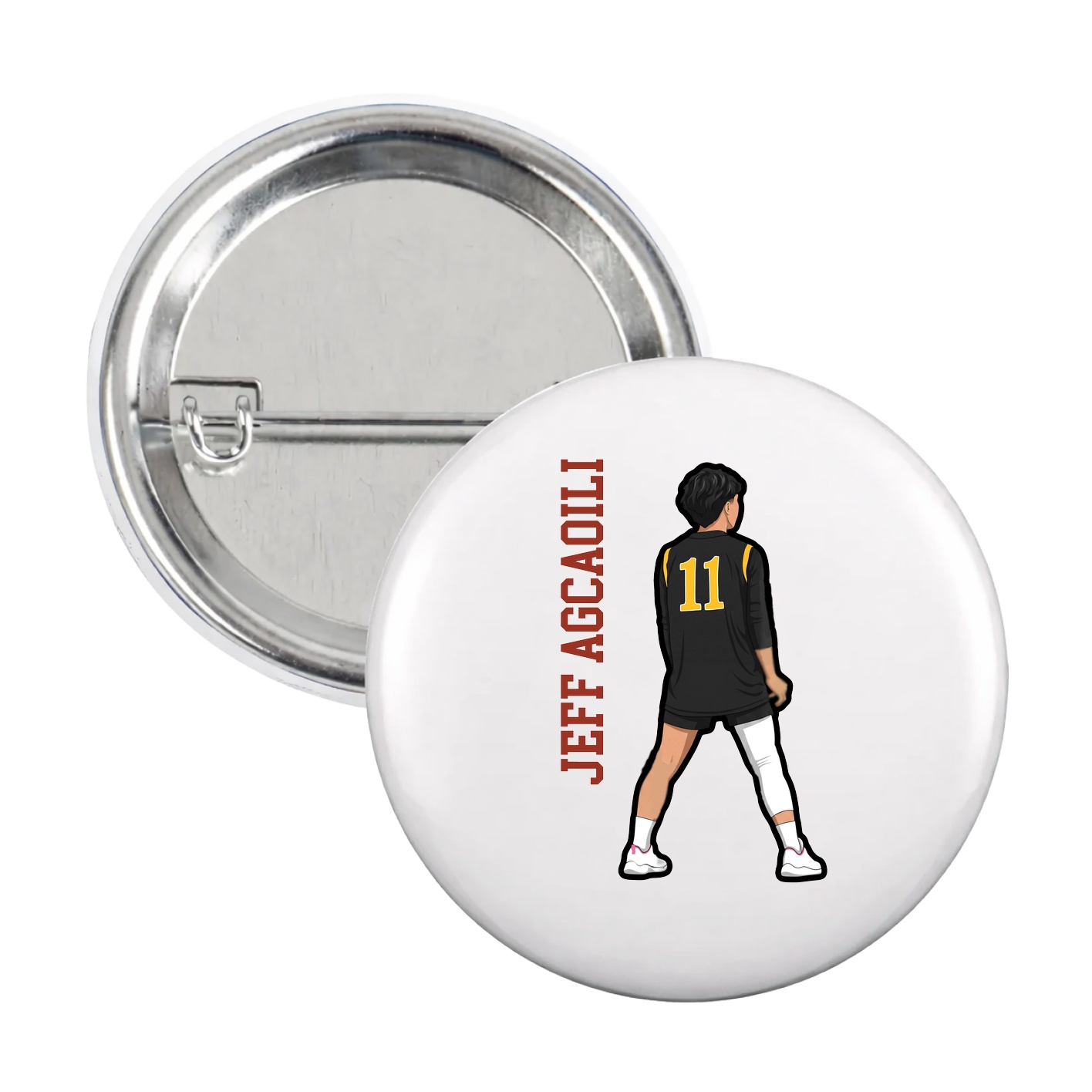 Game Day Button — Name Vertical in White