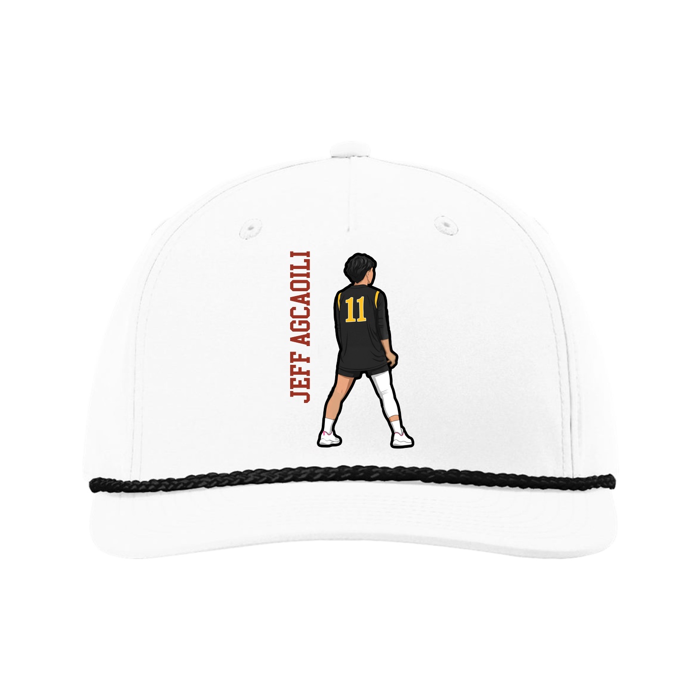 Five-Panel Classic Rope Cap — Name Vertical in White