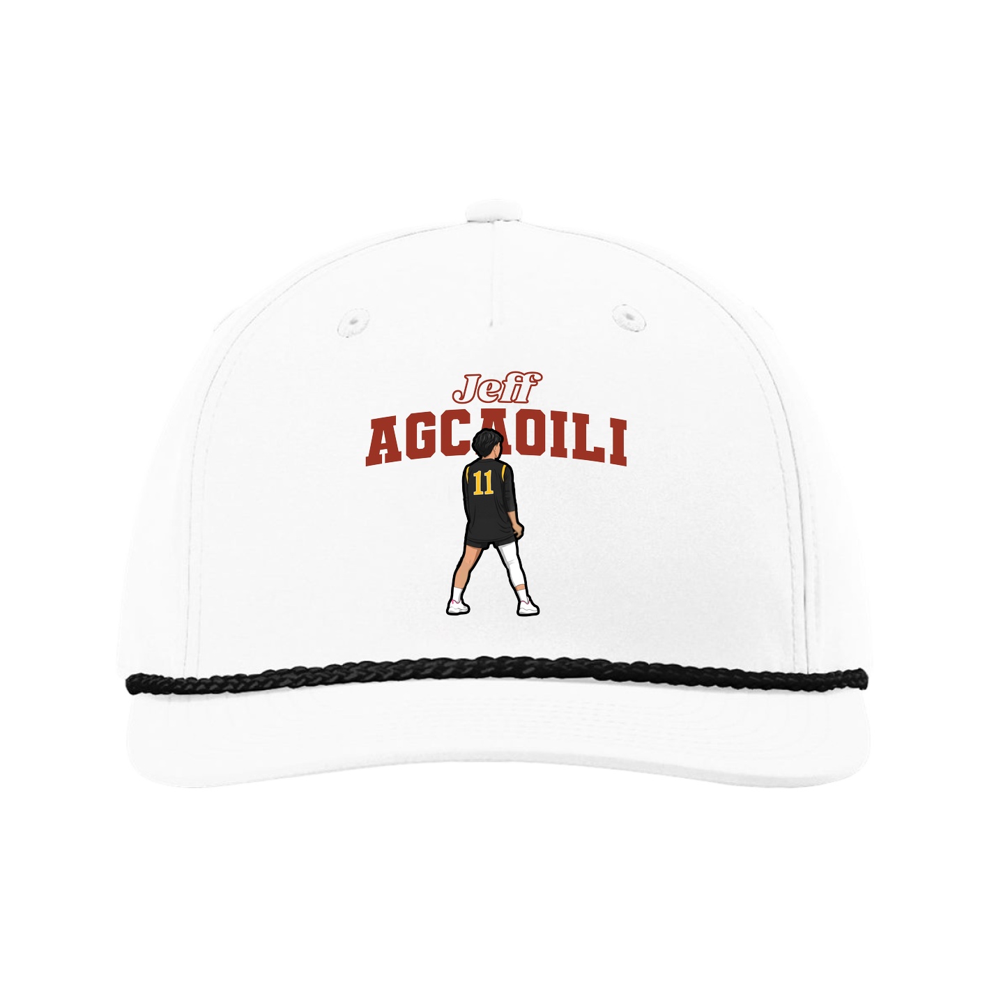 Five-Panel Classic Rope Cap — Name Arch in White
