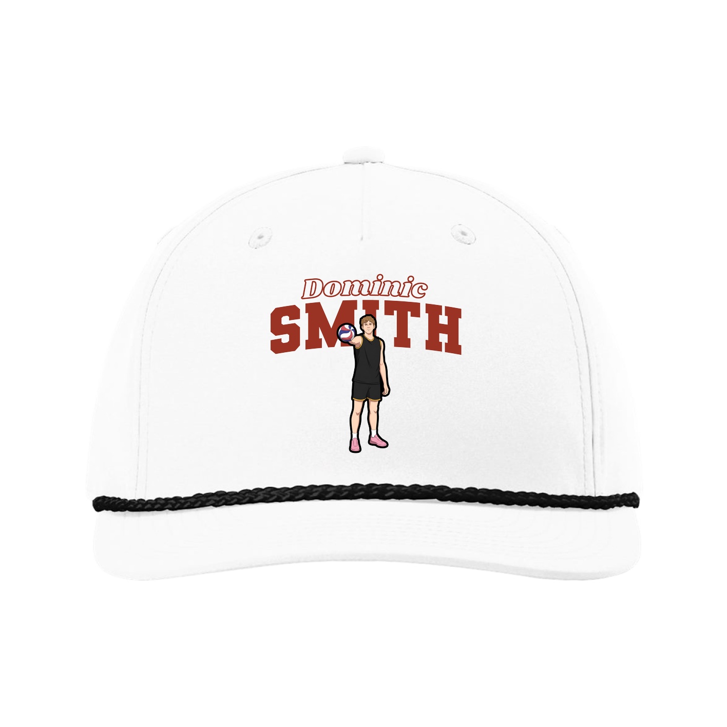 Five-Panel Classic Rope Cap — Name Arch in White