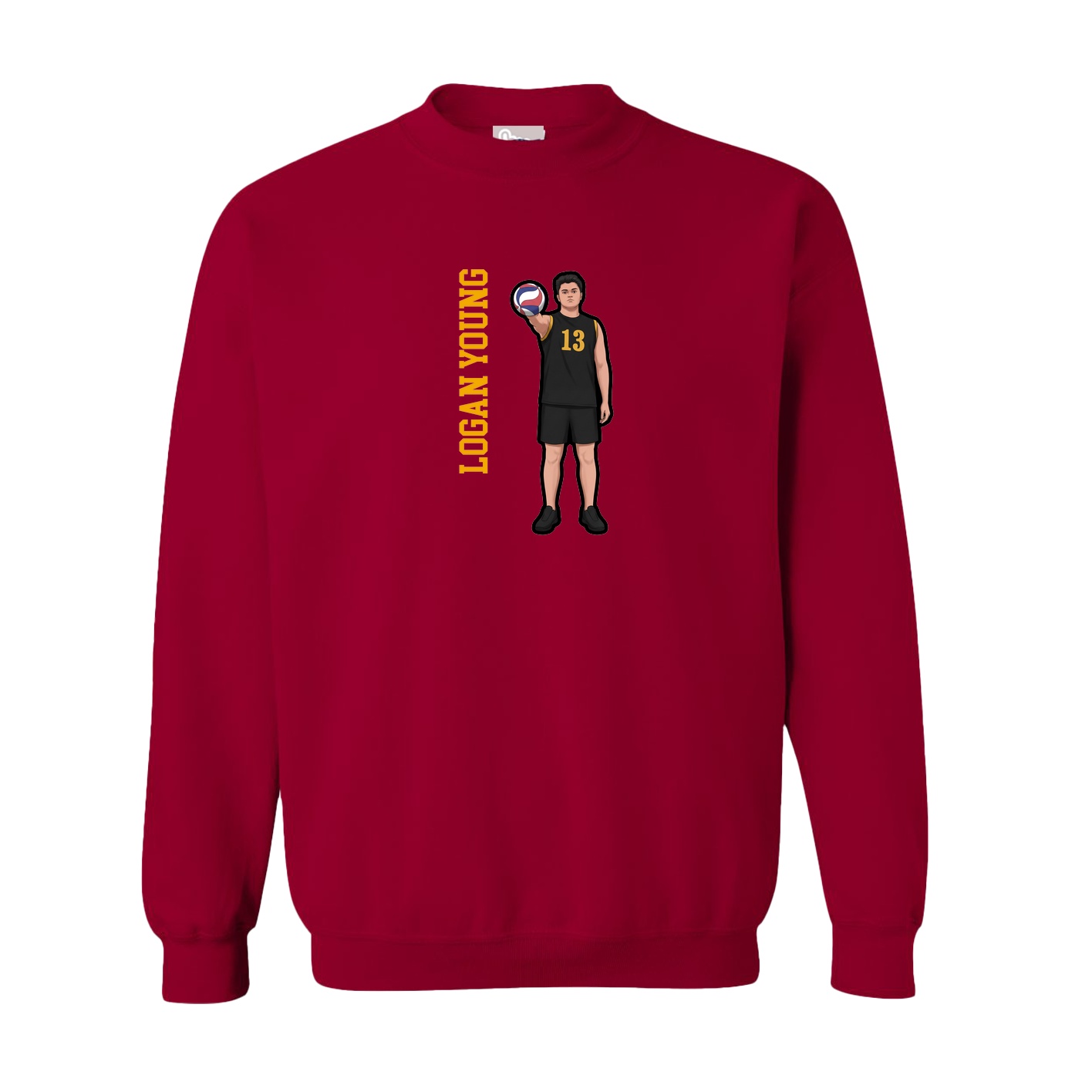 Fleece Crew — Name Vertical in Cardinal