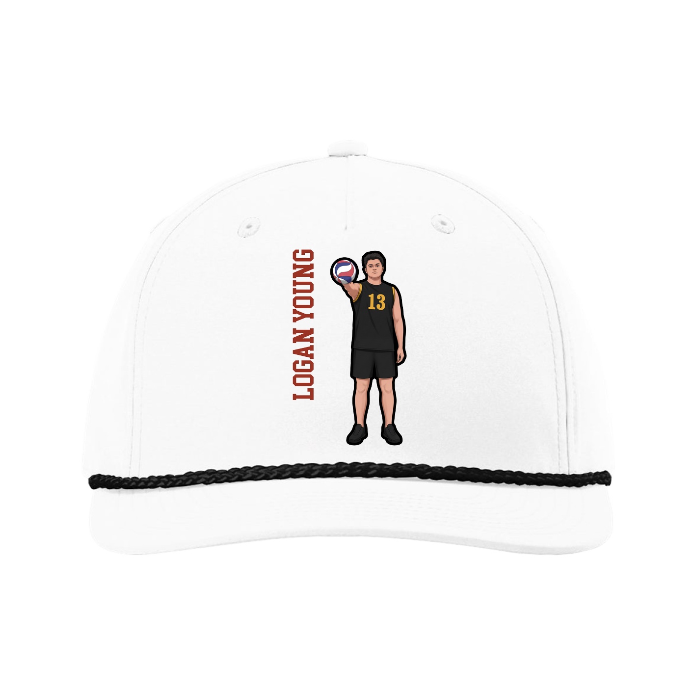 Five-Panel Classic Rope Cap — Name Vertical in White