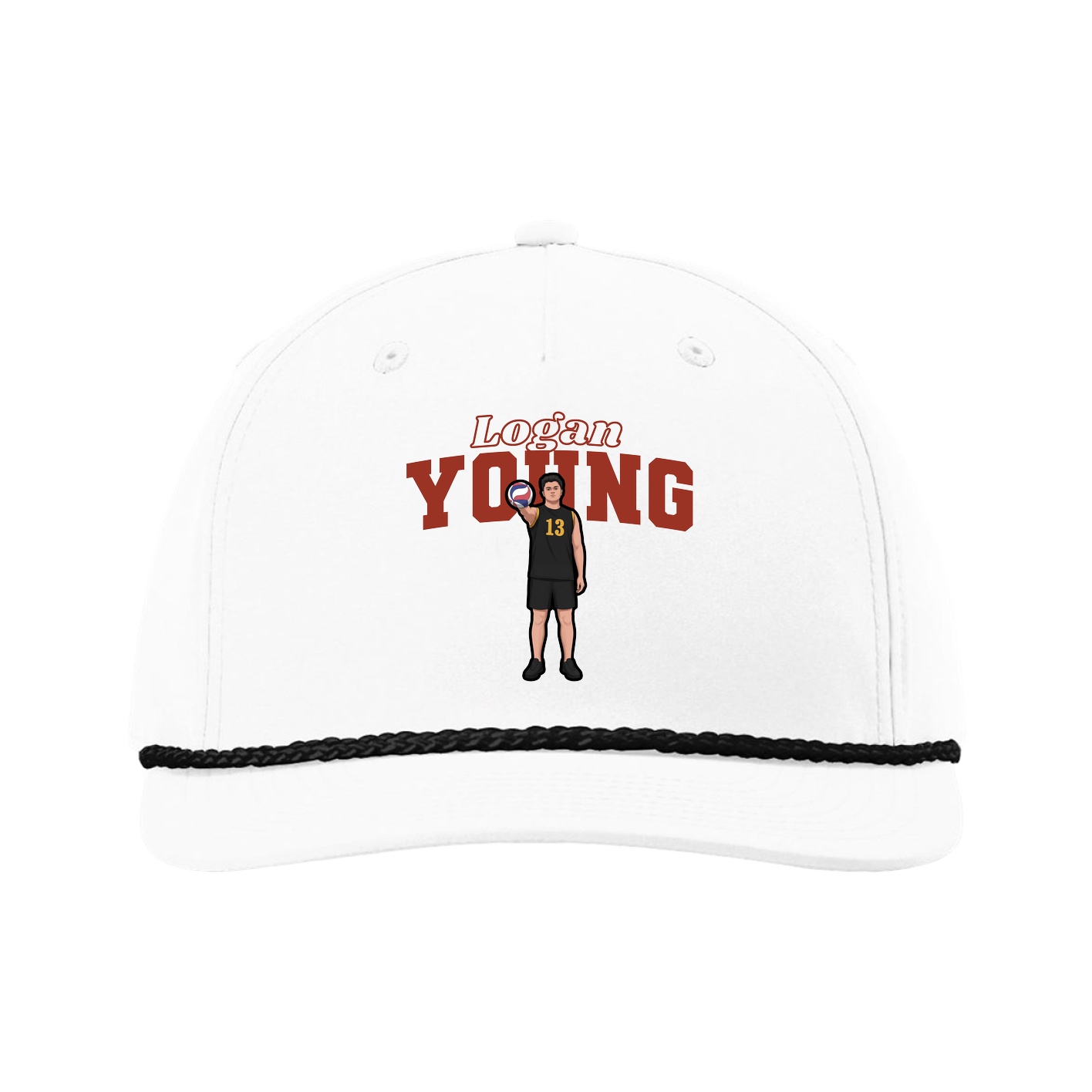Five-Panel Classic Rope Cap — Name Arch in White