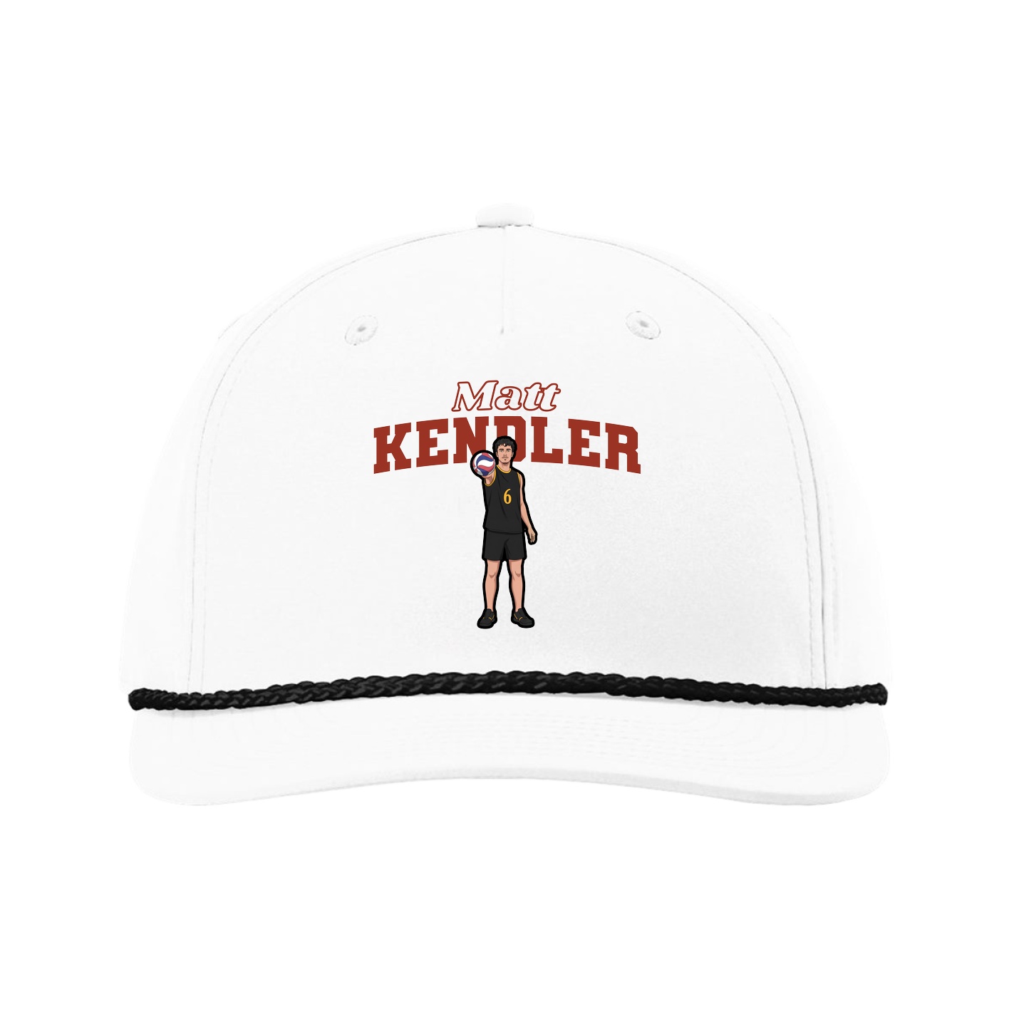 Five-Panel Classic Rope Cap — Name Arch in White