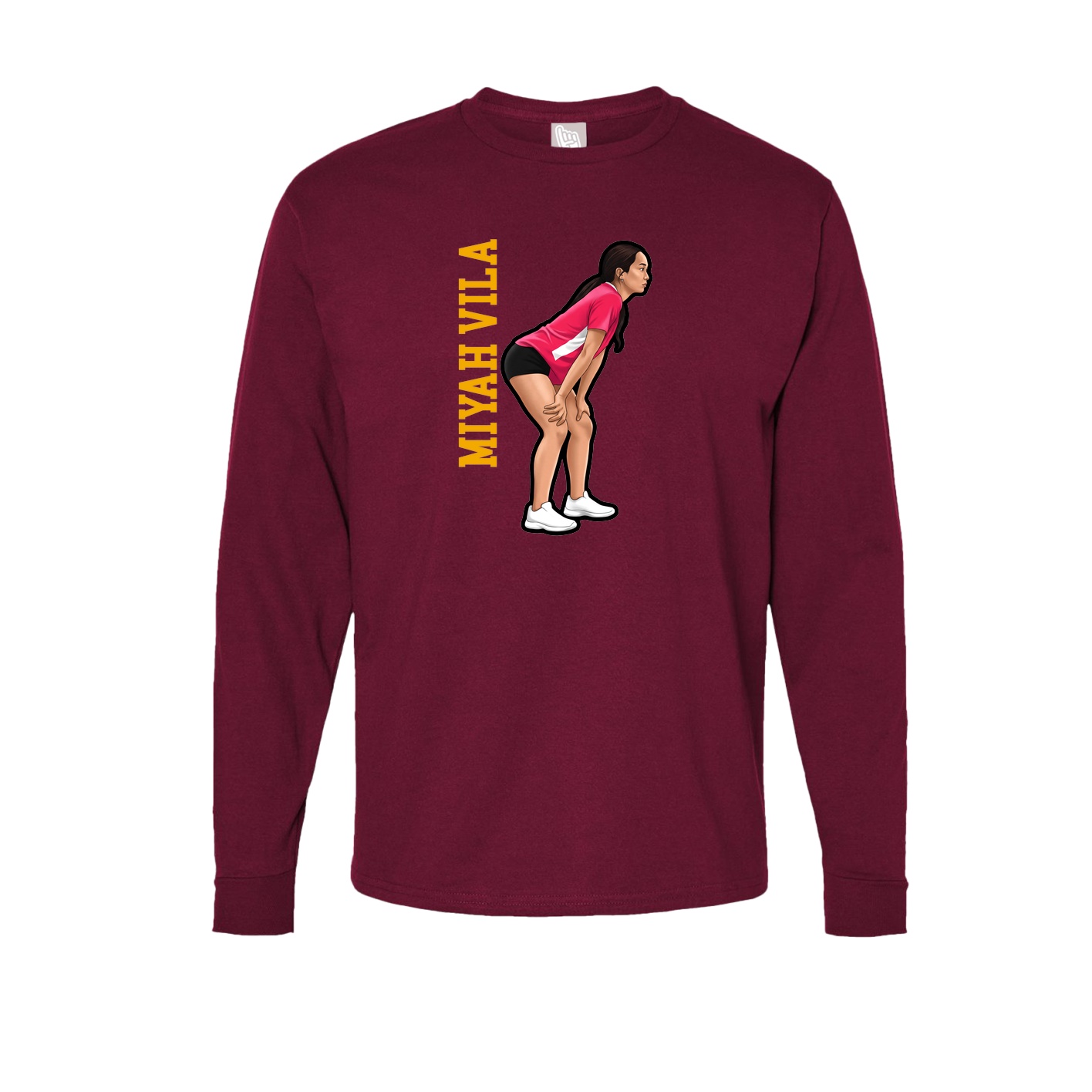 Long Sleeve Tee — Name Vertical in Cardinal
