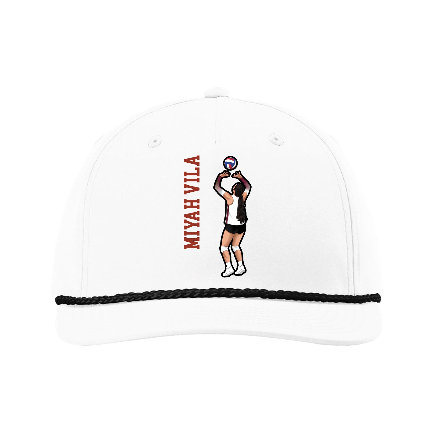 Five-Panel Classic Rope Cap — Name Vertical in White