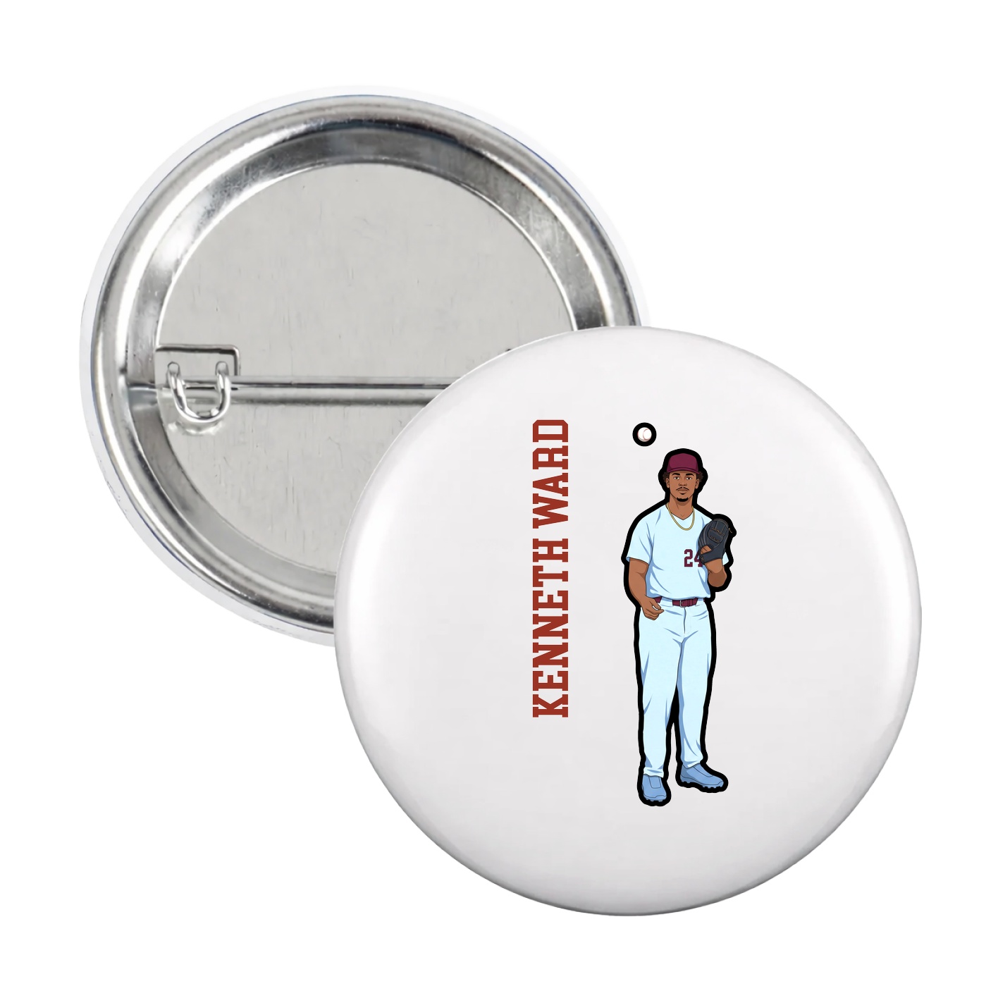 Game Day Button — Name Vertical in White