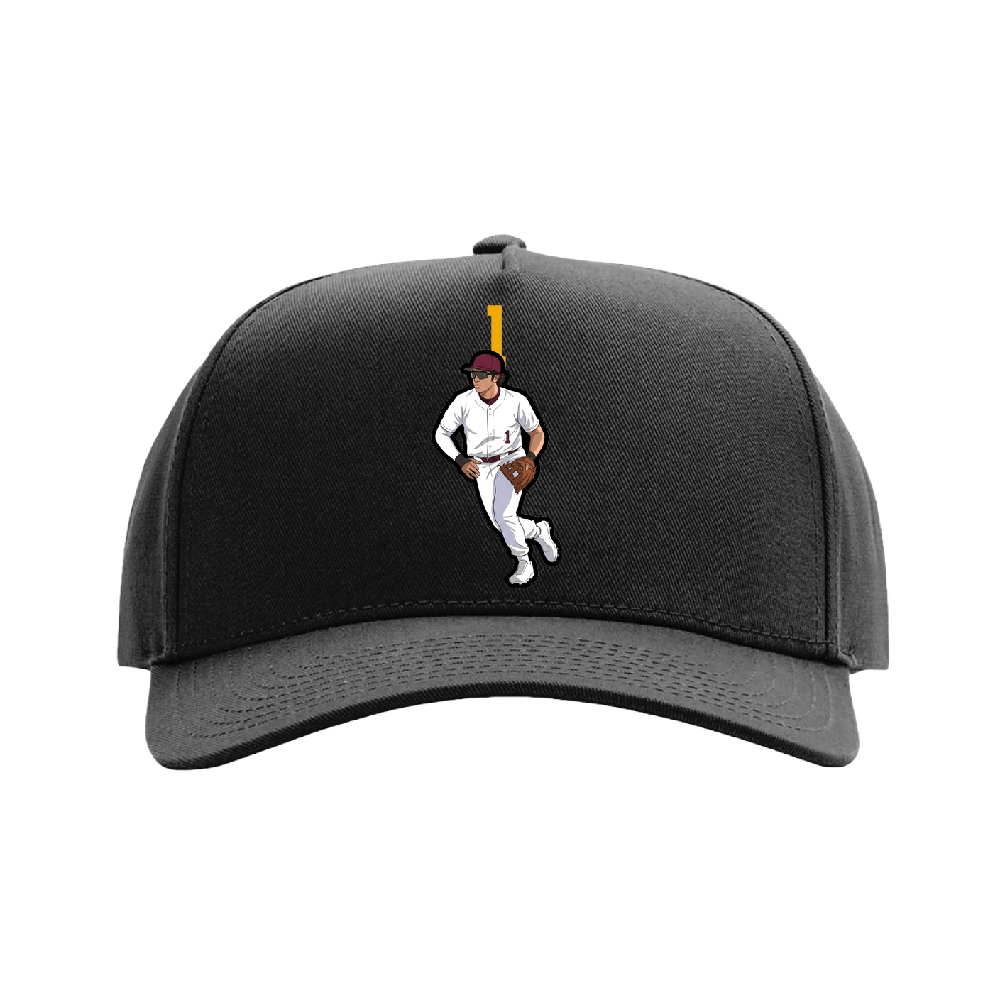 Full Fabric Five-Panel Champ Cap — Number Top in Black
