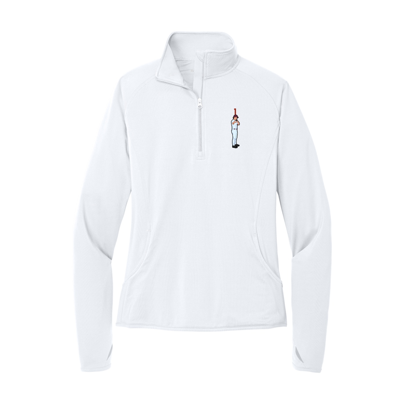 Women's Q-Zip Pullover — Number Top in White