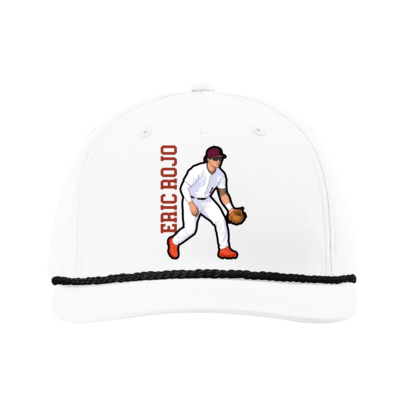 Five-Panel Classic Rope Cap — Name Vertical in White