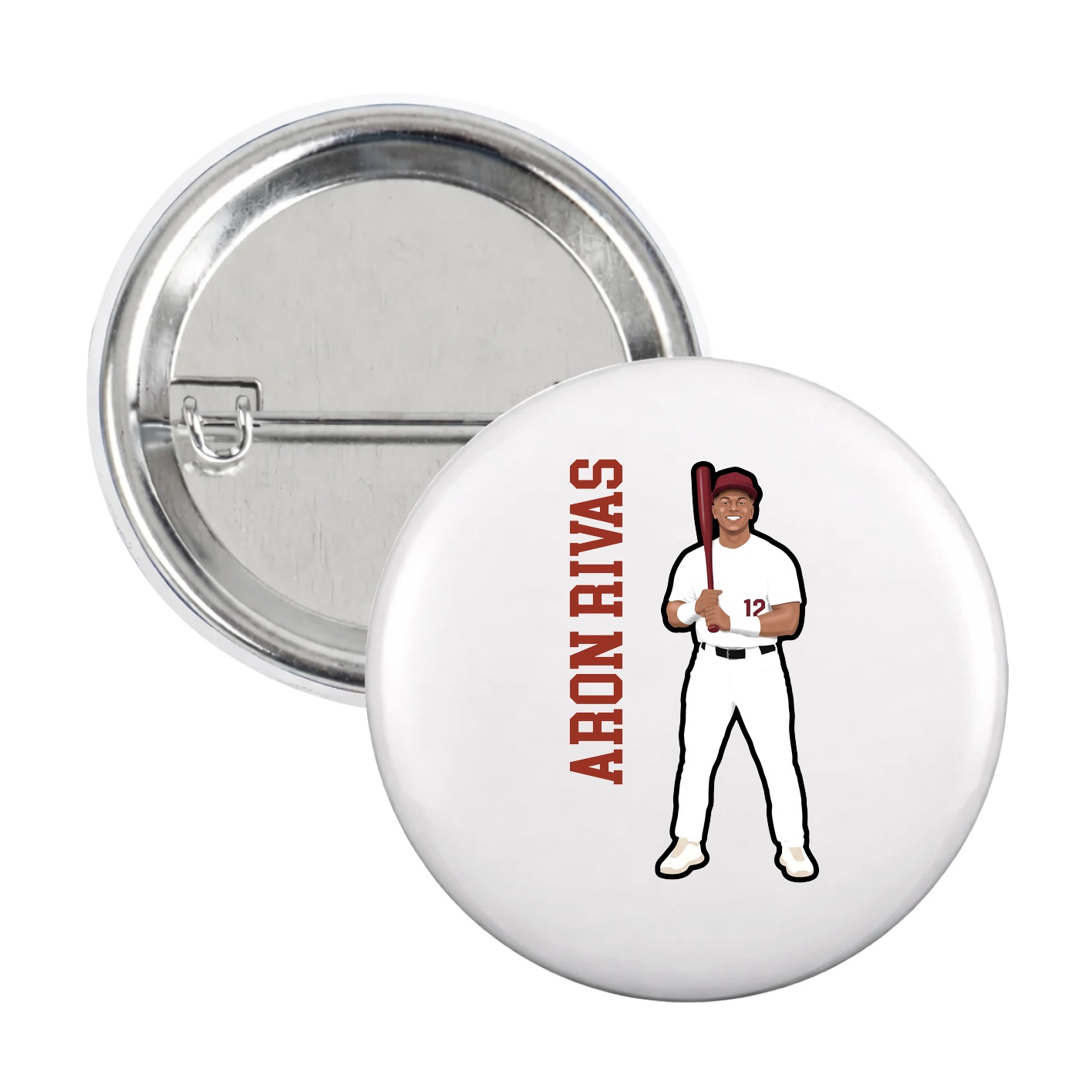 Game Day Button — Name Vertical in White