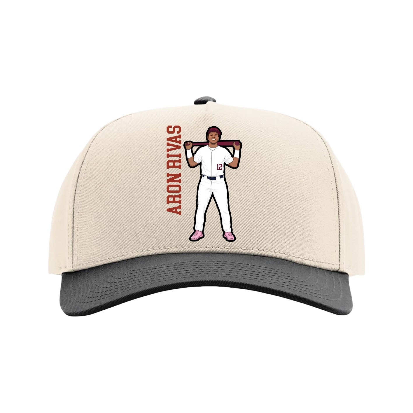 Full Fabric Five-Panel Champ Cap — Name Vertical in Cream/Black