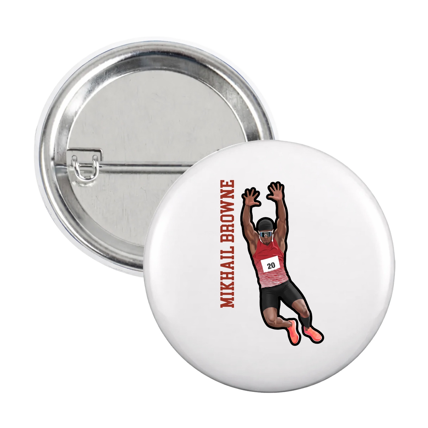 Game Day Button — Name Vertical in White
