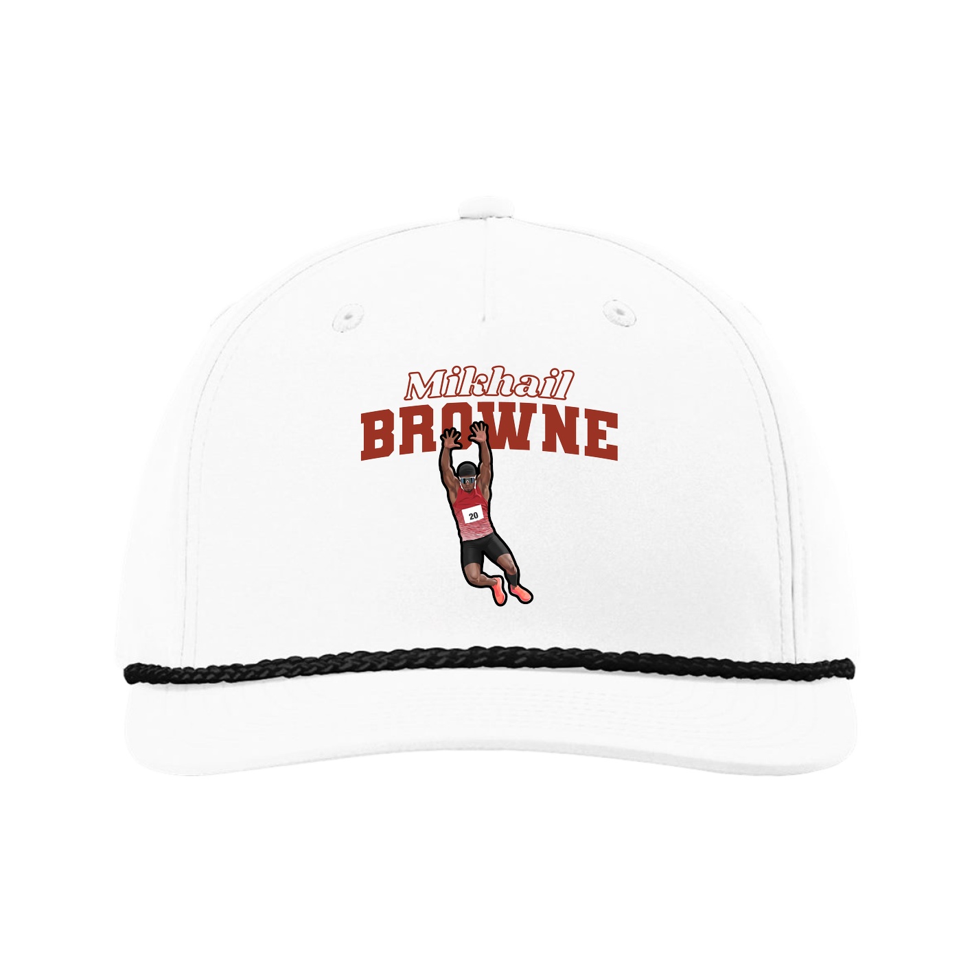 Five-Panel Classic Rope Cap — Name Arch in White