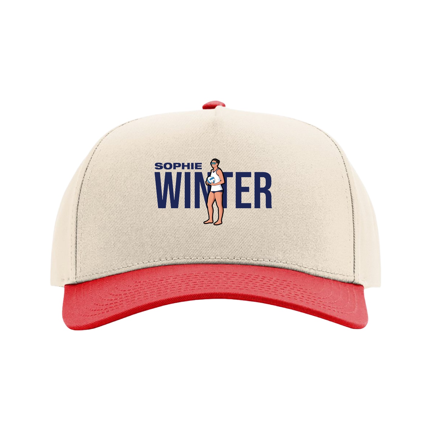 Full Fabric Five-Panel Champ Cap — Player Name in Cream/Red