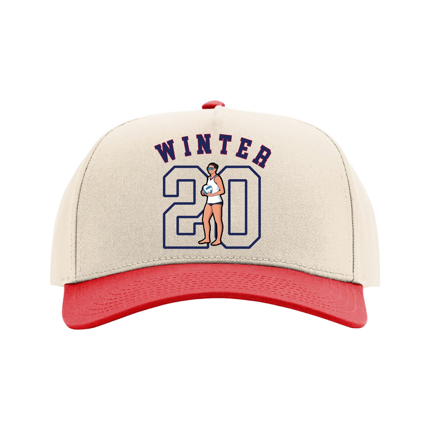 Full Fabric Five-Panel Champ Cap — Shirsey Arch in Cream/Red