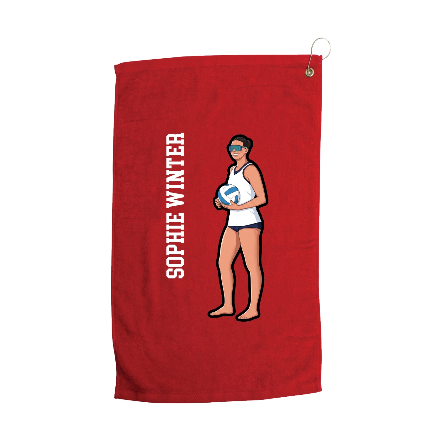 Golf Towel — Name Vertical in Red