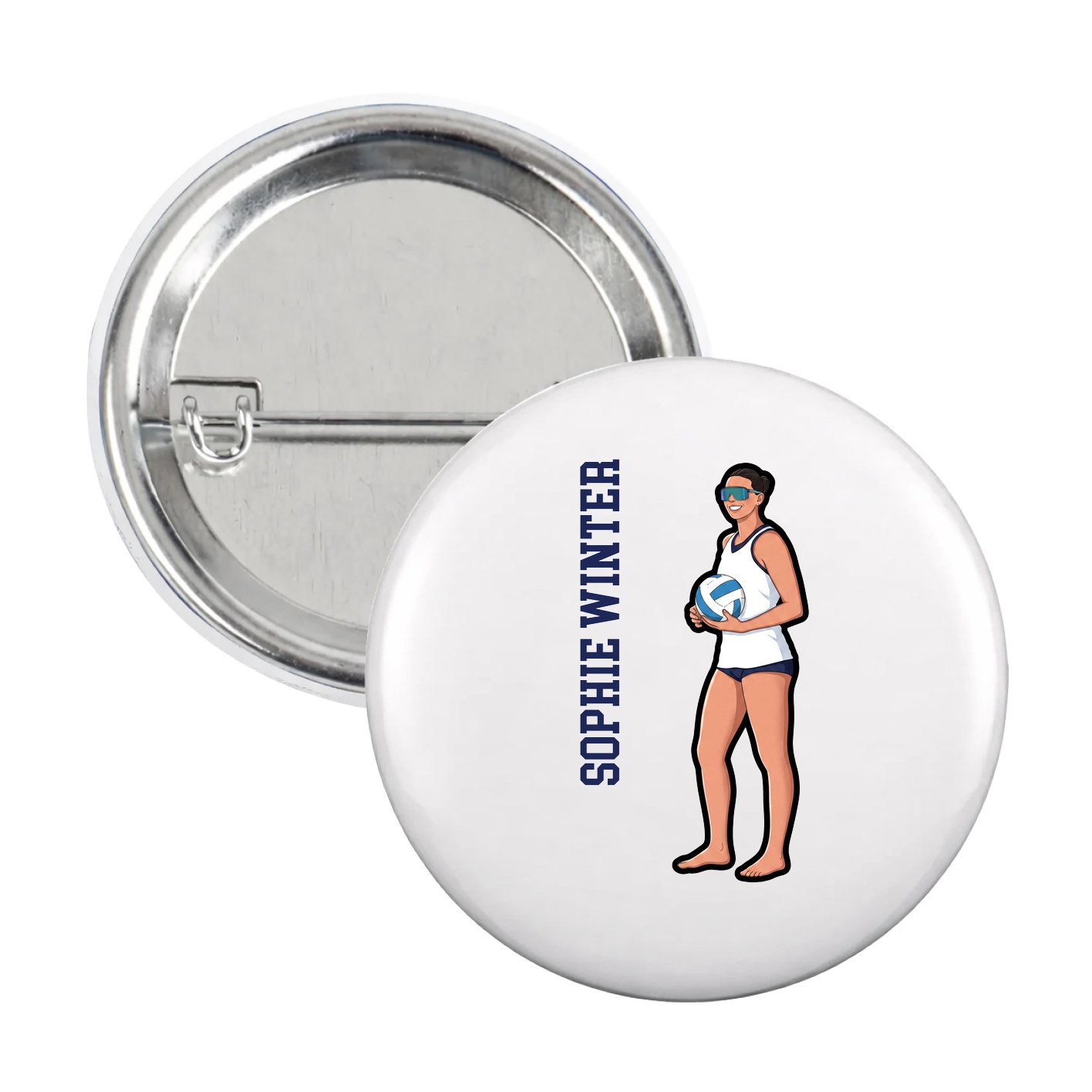 Game Day Button — Name Vertical in White