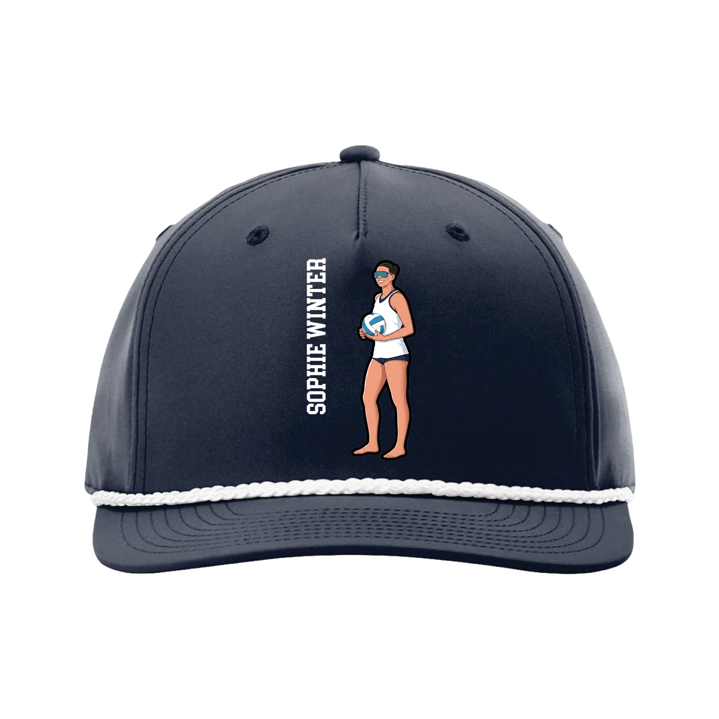 Five-Panel Classic Rope Cap — Name Vertical in Navy