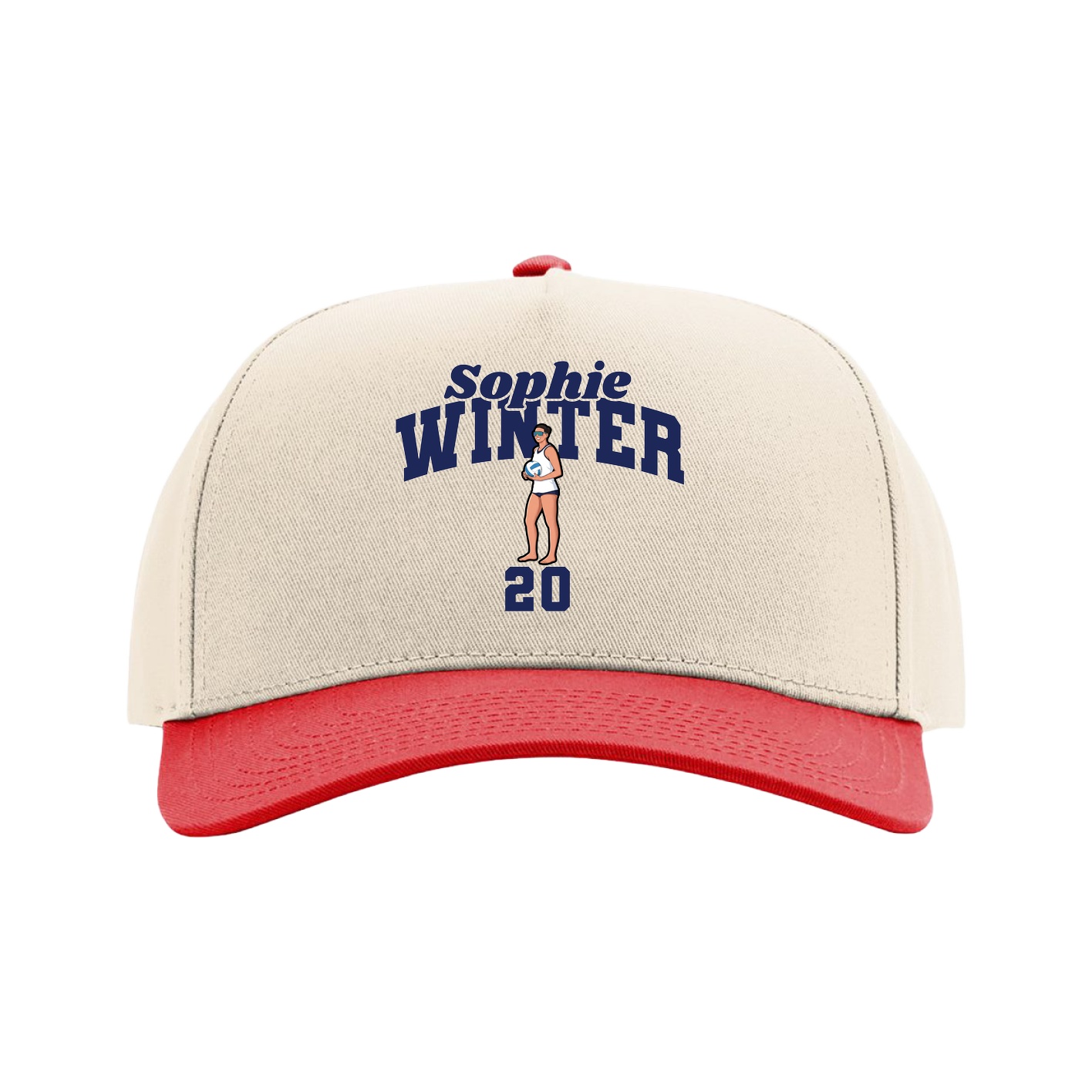Full Fabric Five-Panel Champ Cap — Signature Arch in Cream/Red