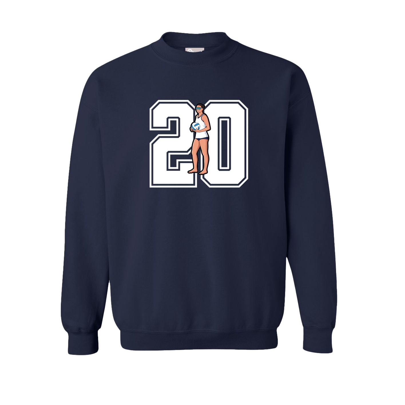 Fleece Crew — Number in Navy