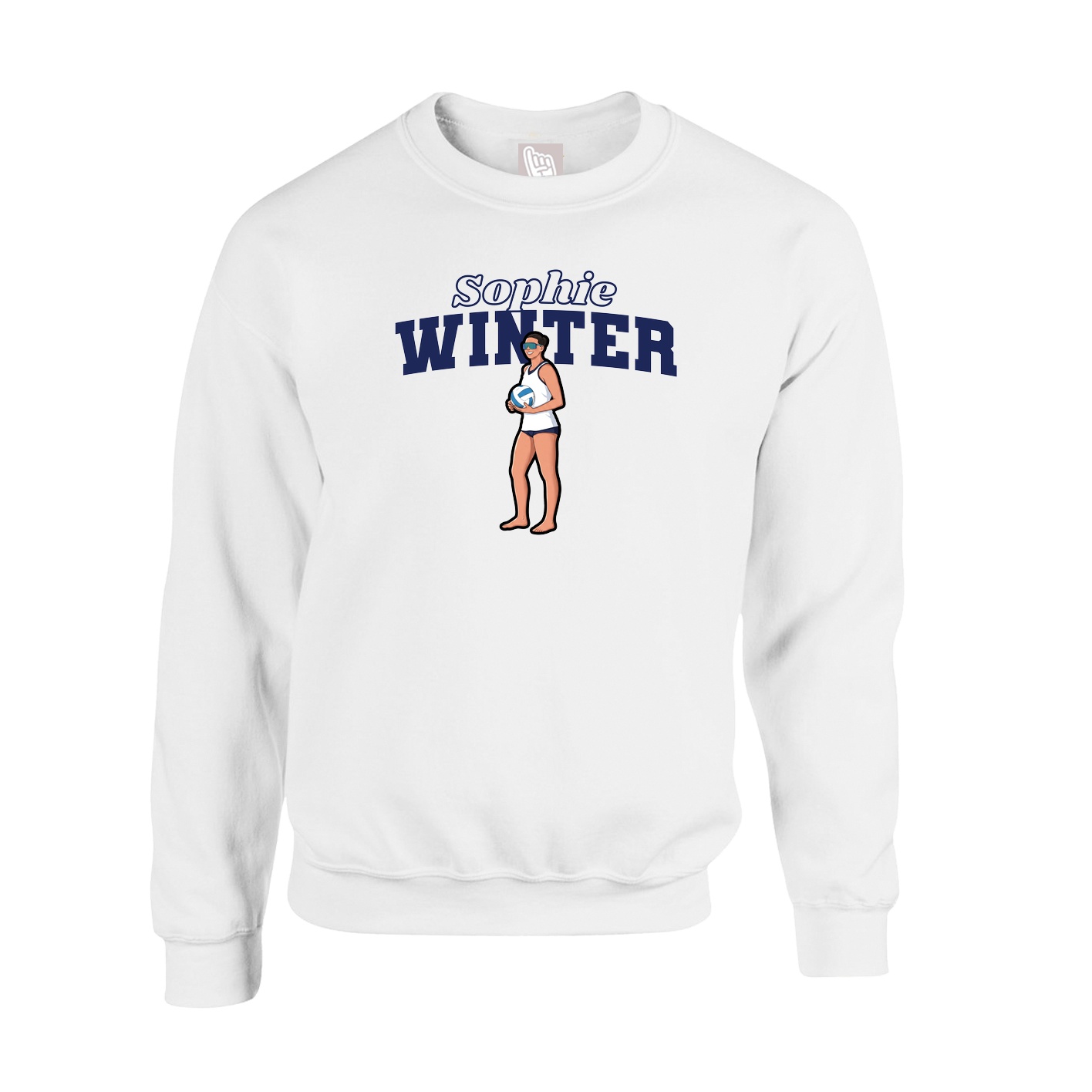Fleece Crew — Name Arch in White