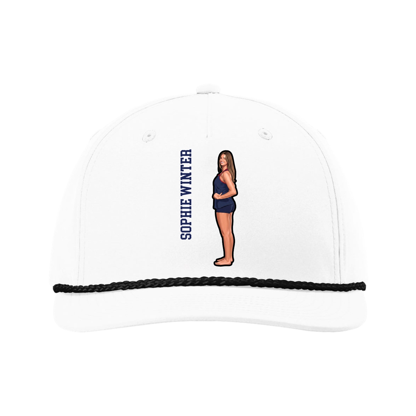 Five-Panel Classic Rope Cap — Name Vertical in White
