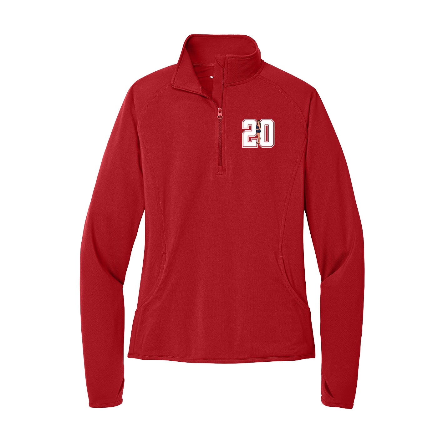 Women's Q-Zip Pullover — Number in Red