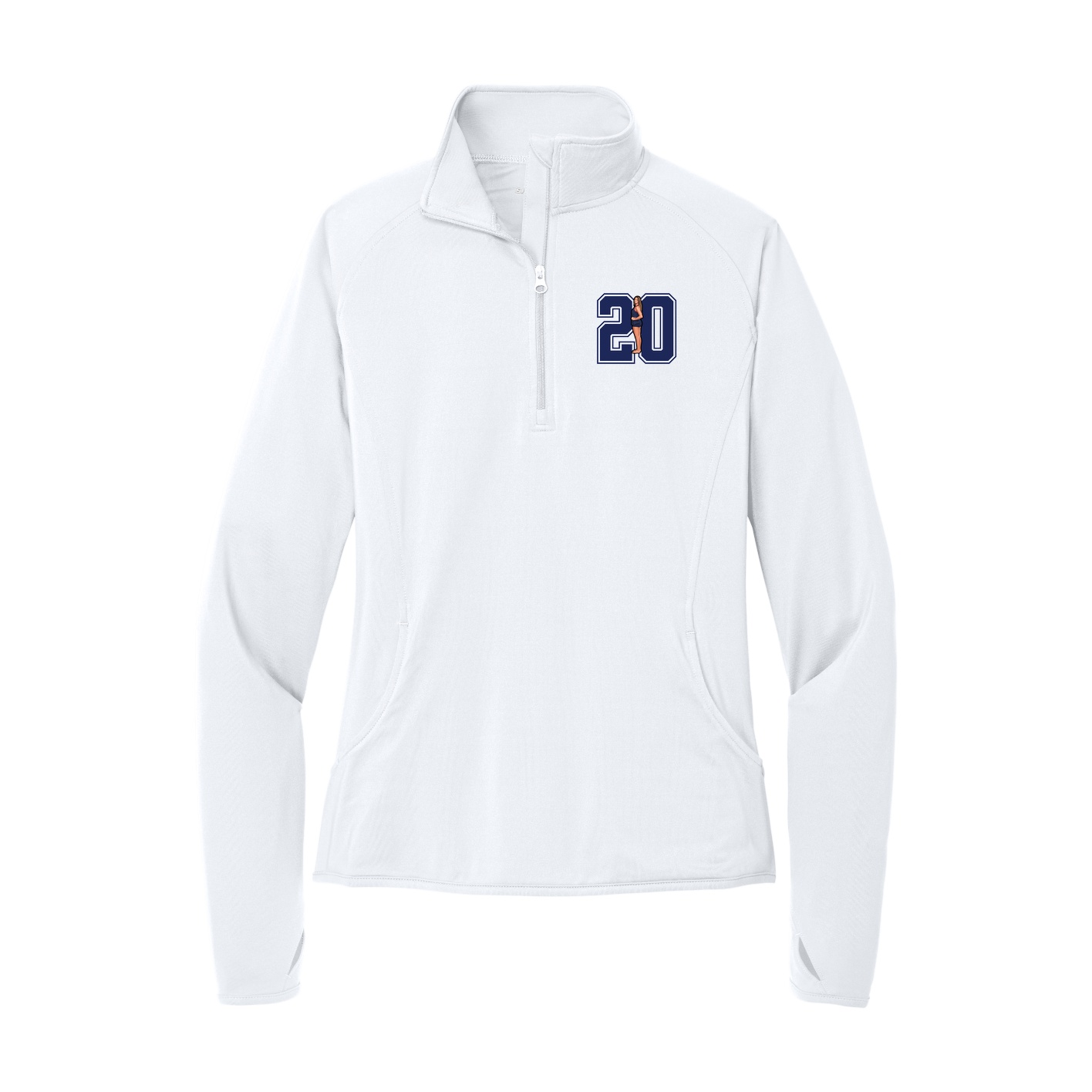 Women's Q-Zip Pullover — Number in White