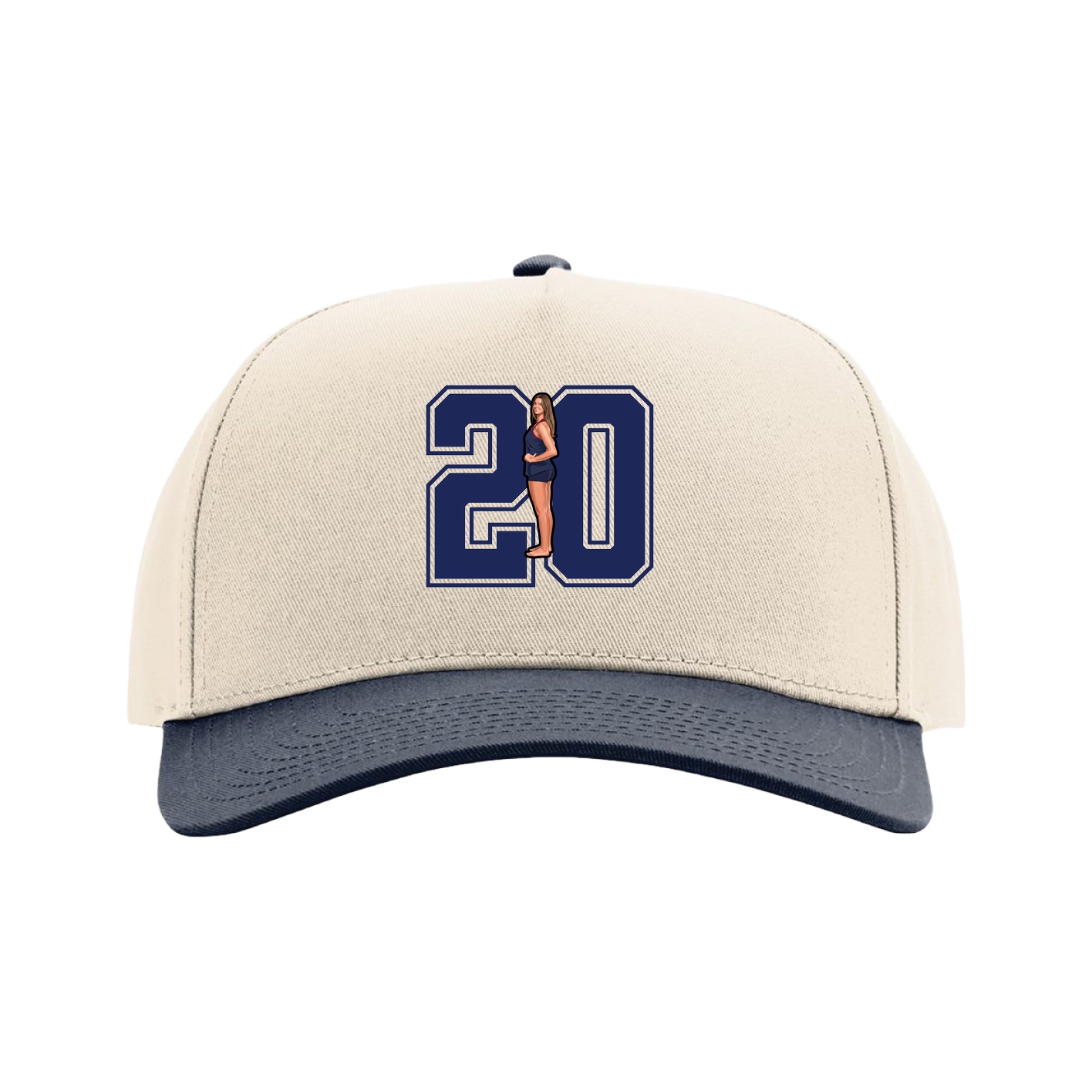 Full Fabric Five-Panel Champ Cap — Number in Cream/Navy