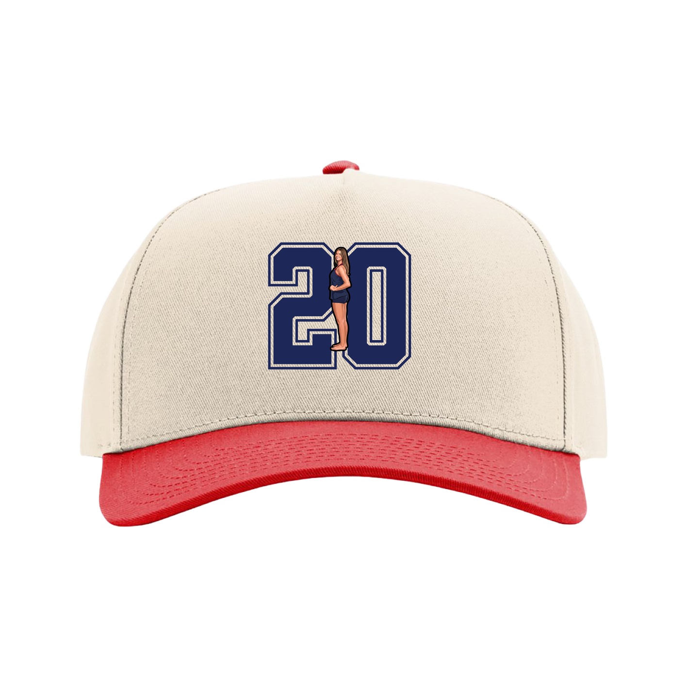 Full Fabric Five-Panel Champ Cap — Number in Cream/Red