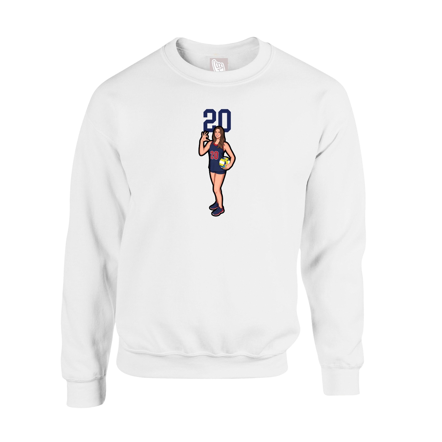 Fleece Crew — Number Top in White