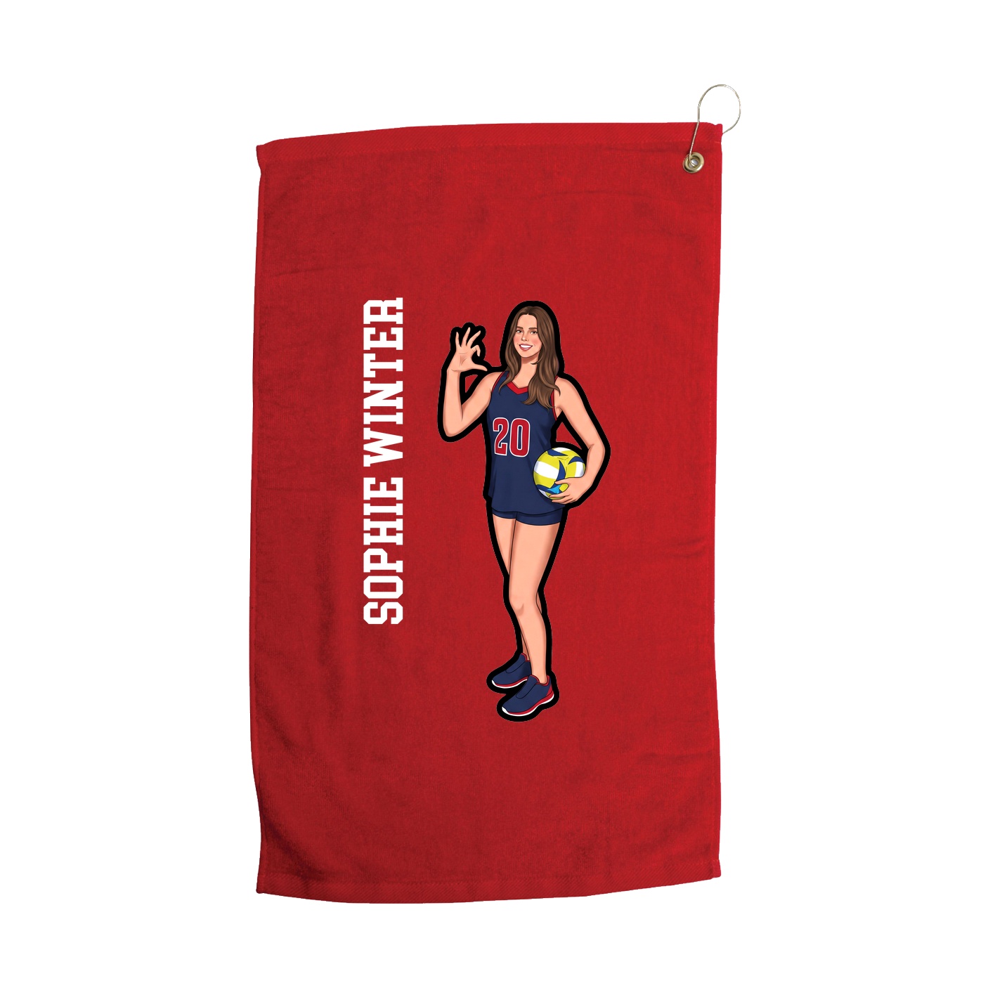 Golf Towel — Name Vertical in Red