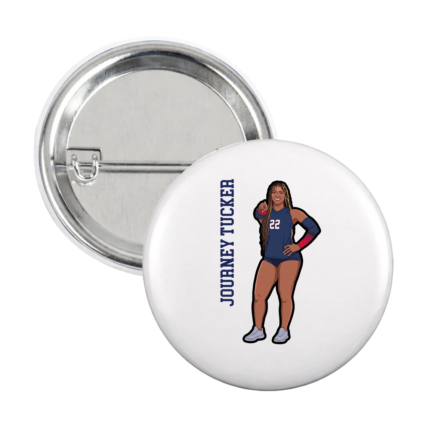 Game Day Button — Name Vertical in White