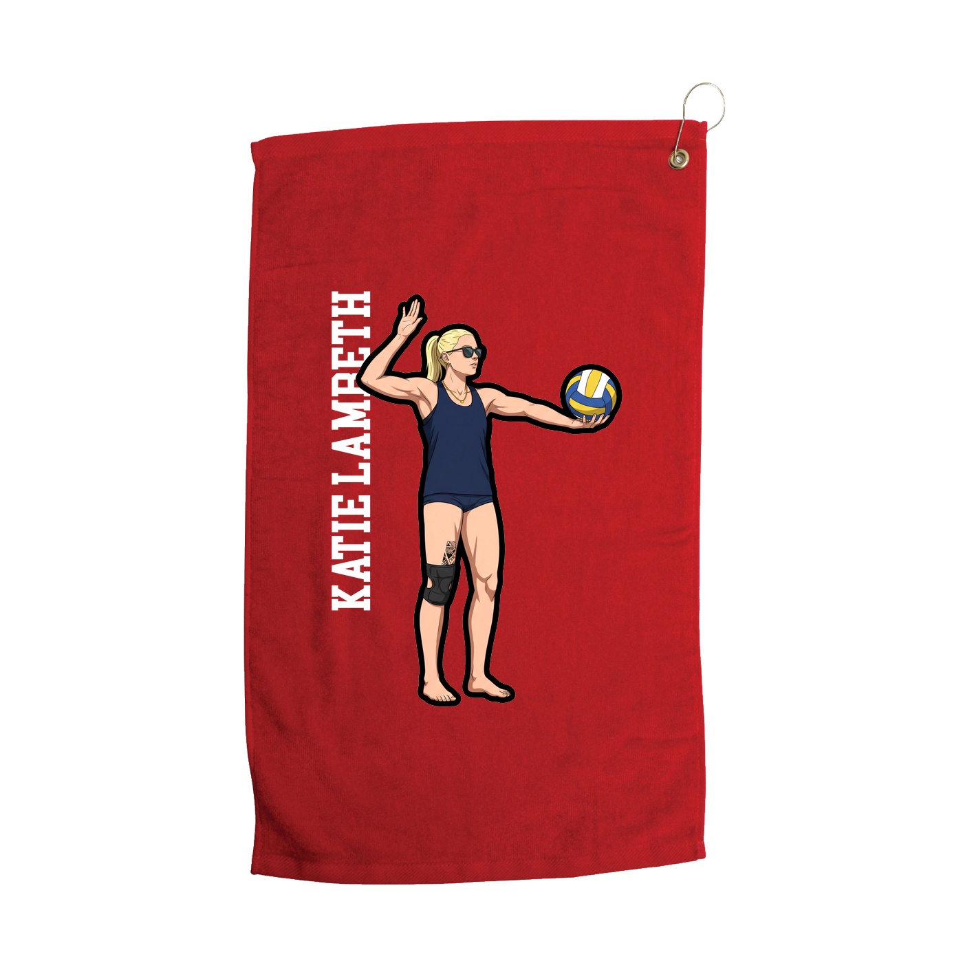 Golf Towel — Name Vertical in Red