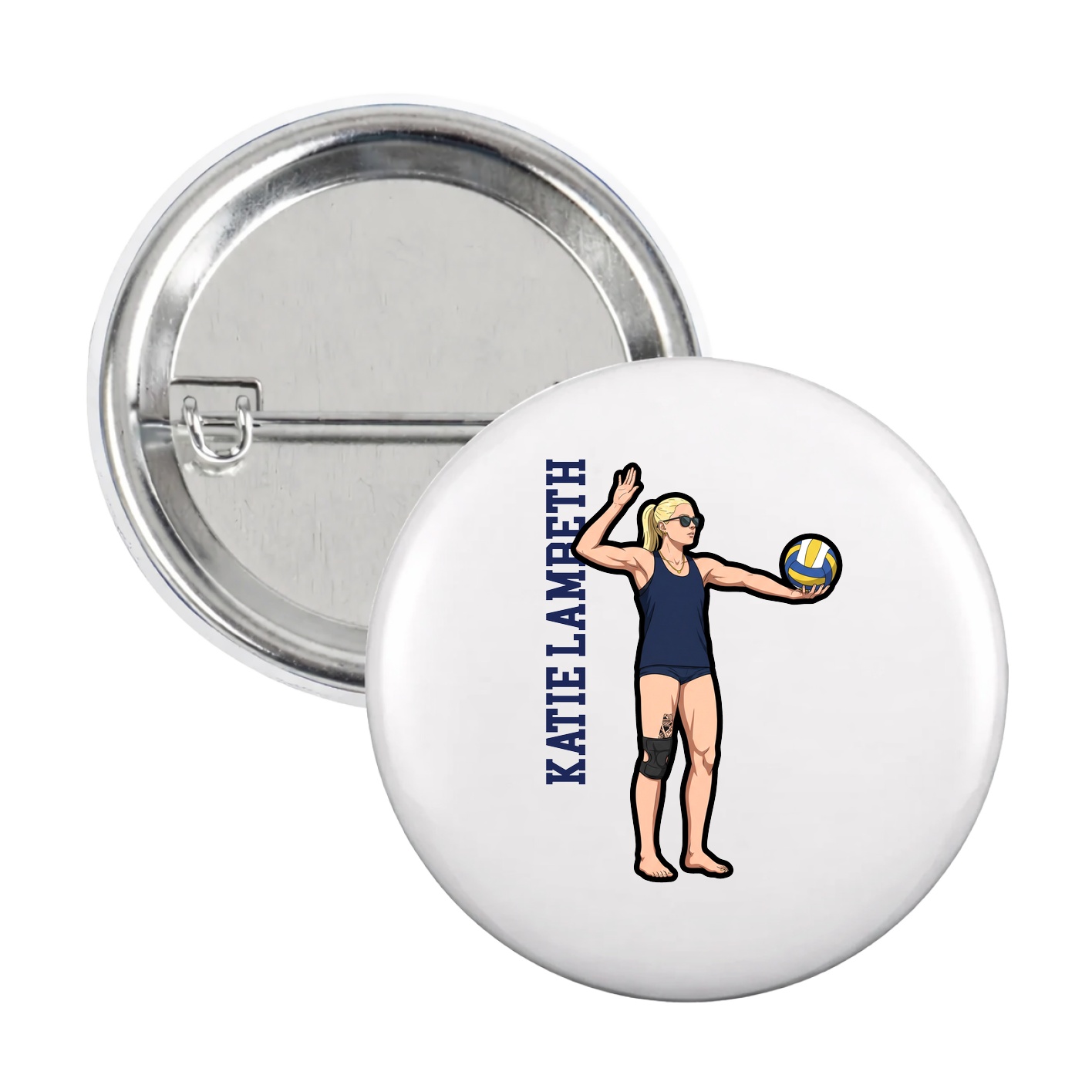 Game Day Button — Name Vertical in White