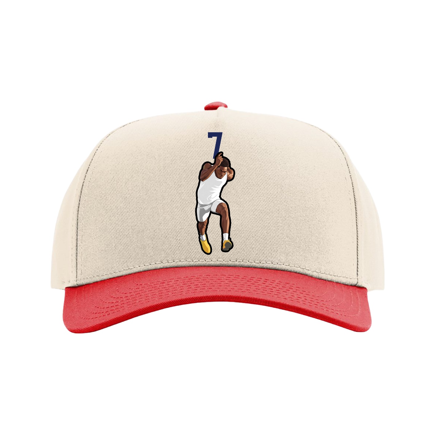 Full Fabric Five-Panel Champ Cap — Number Top in Cream/Red