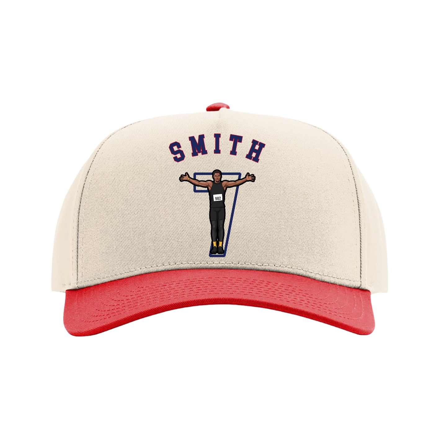 Full Fabric Five-Panel Champ Cap — Shirsey Arch in Cream/Red