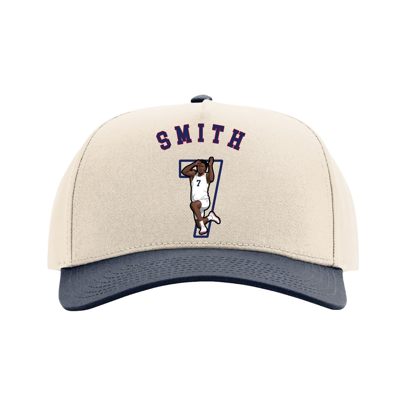 Full Fabric Five-Panel Champ Cap — Shirsey Arch in Cream/Navy