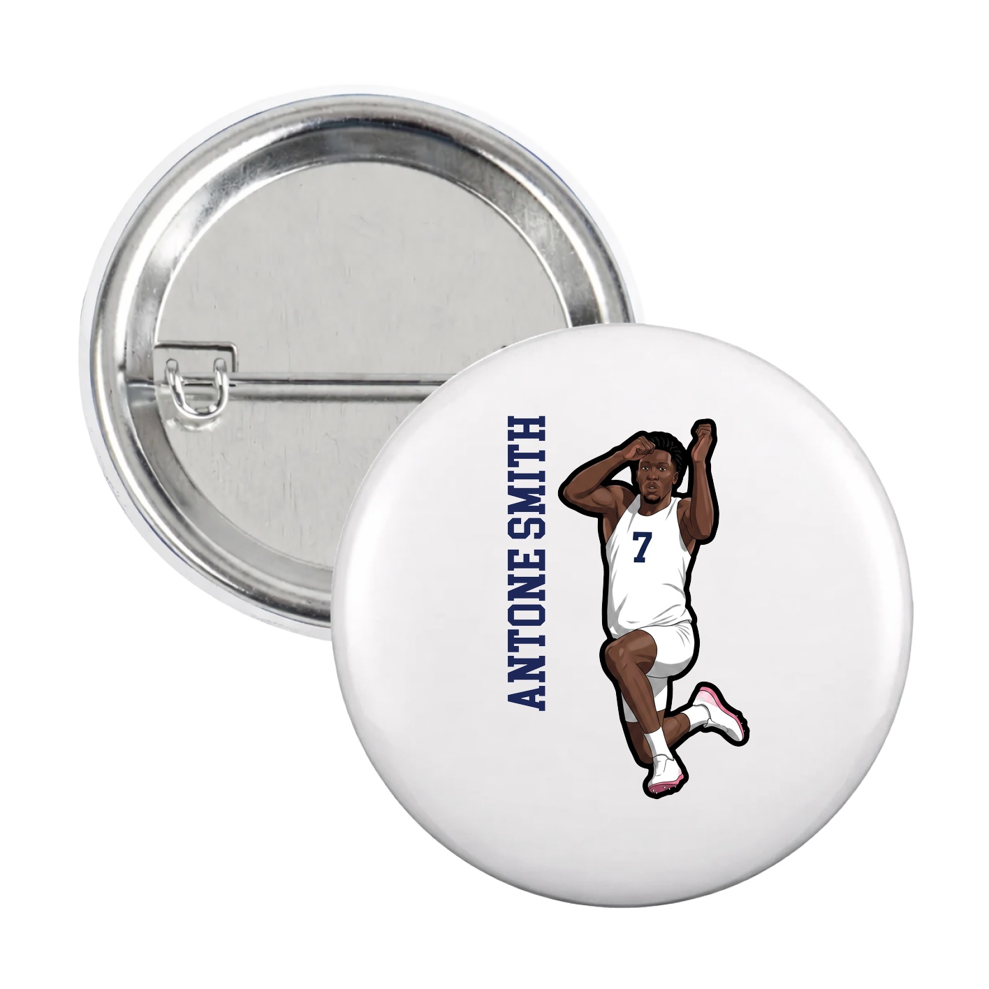 Game Day Button — Name Vertical in White