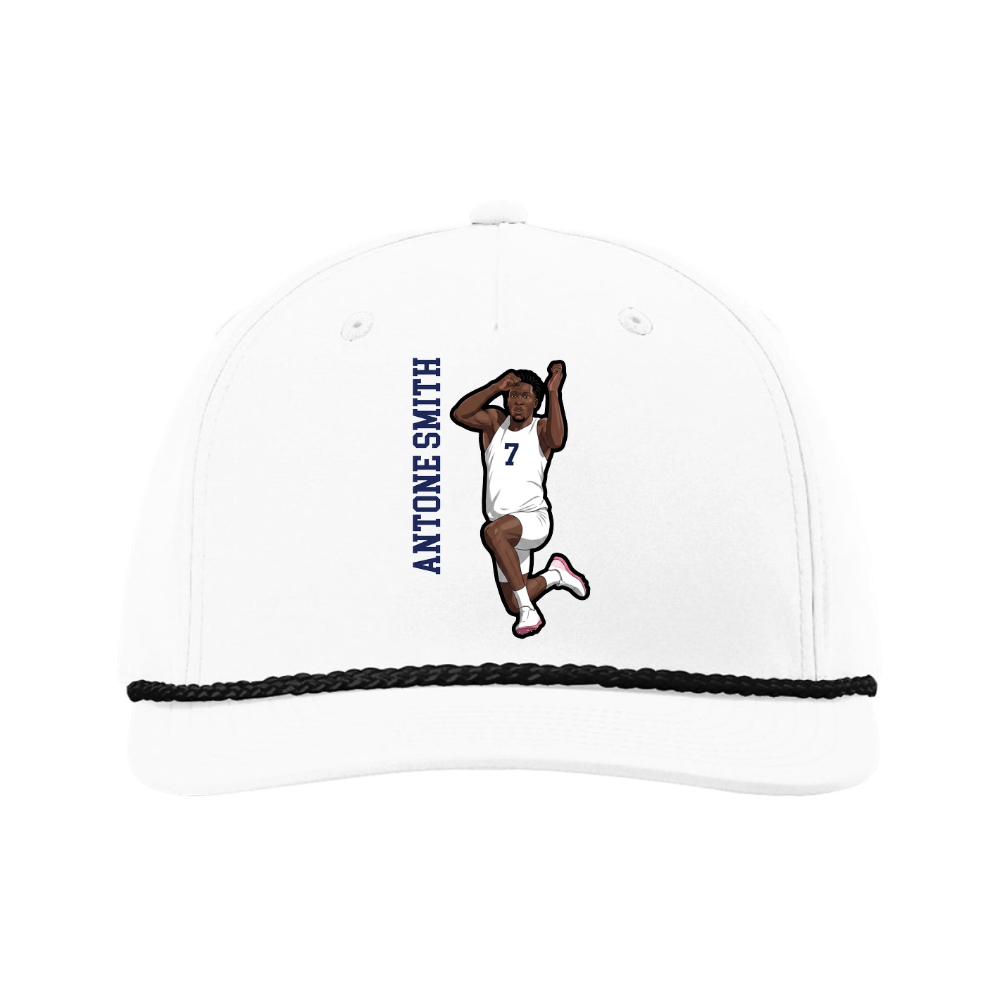 Five-Panel Classic Rope Cap — Name Vertical in White