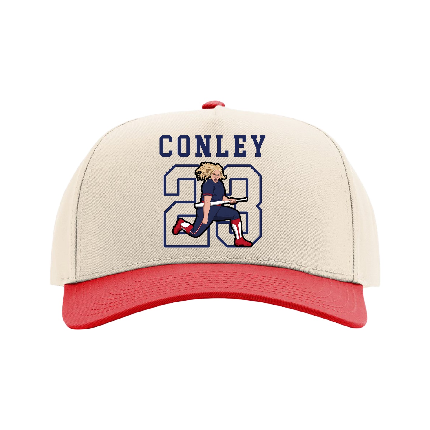 Full Fabric Five-Panel Champ Cap — Shirsey in Cream/Red