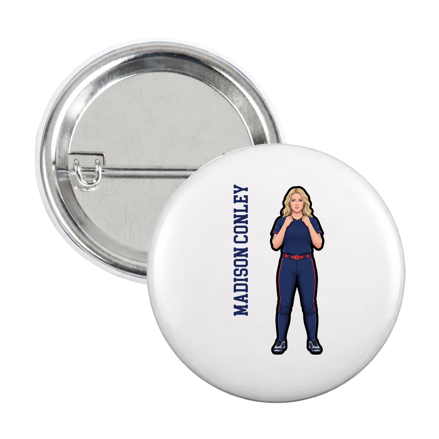 Game Day Button — Name Vertical in White