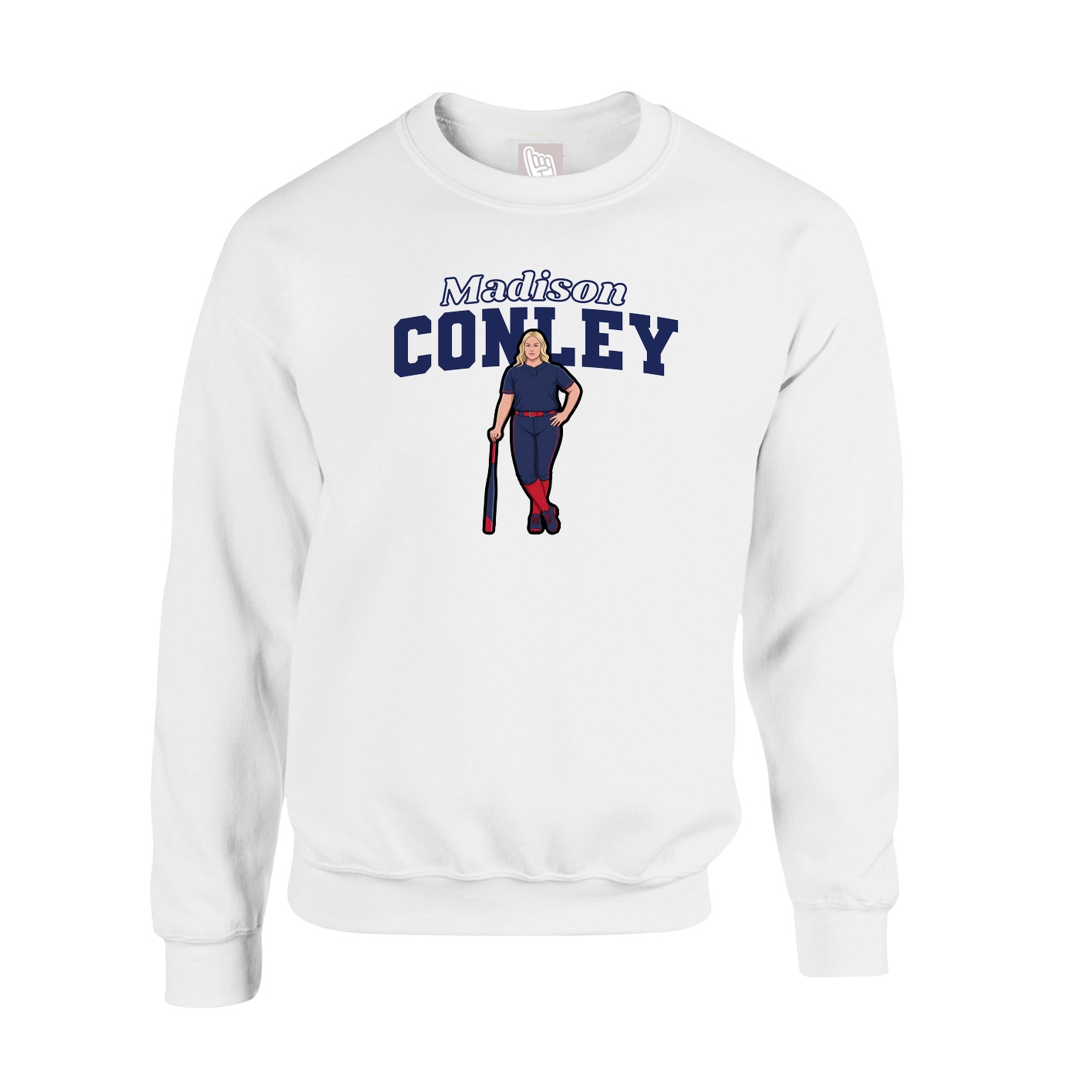 Fleece Crew — Name Arch in White