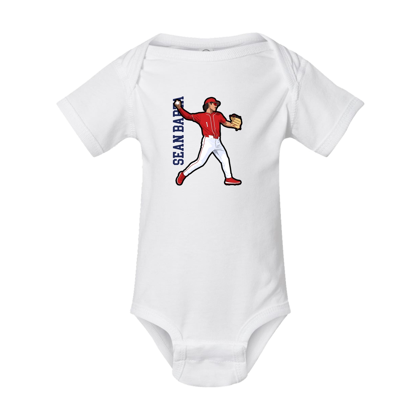 Baby Onesie — Name Vertical in White