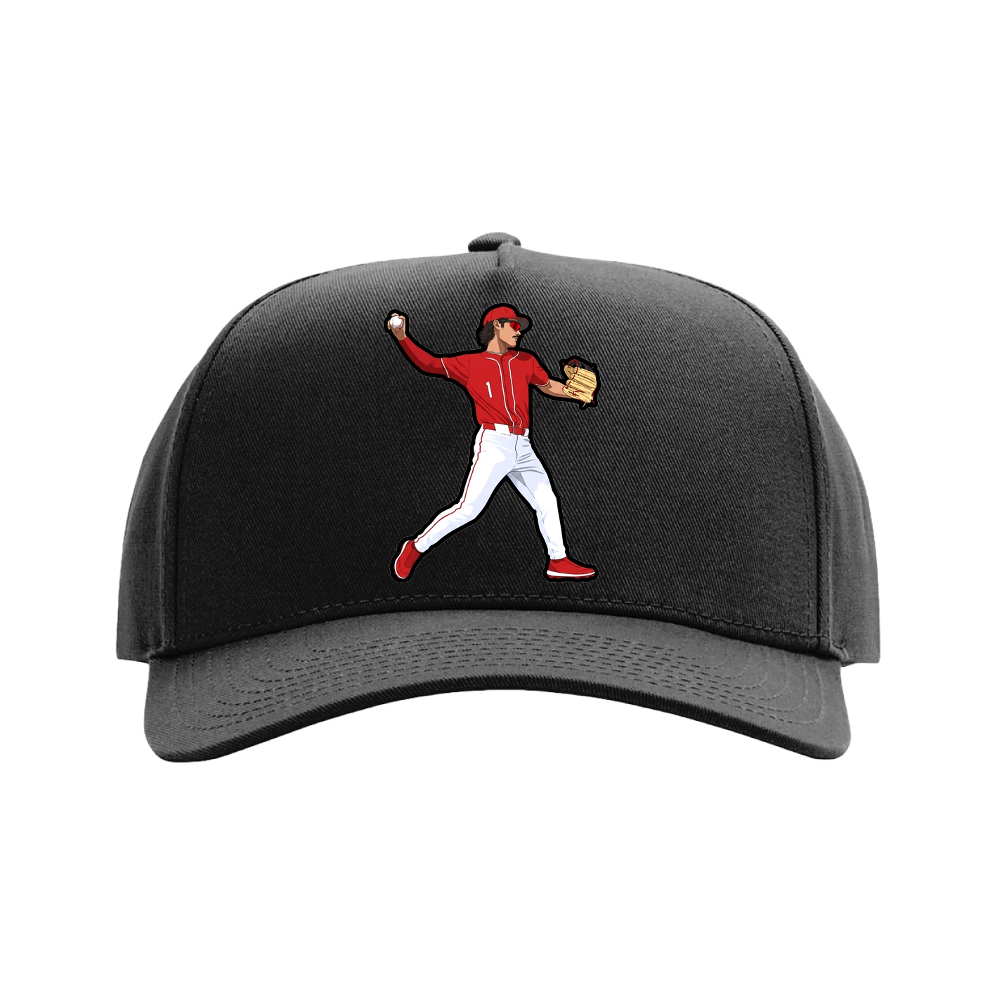 Full Fabric Five-Panel Champ Cap — Name Vertical in Black